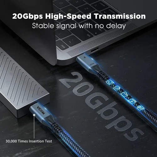 Miniatura 3 de VCOM Cable USB 4 - Thunderbolt 3, 6.6 pies, 20 Gbps, carga de 100 W, video de 84K a 60 Hz, compatible con USB-C, MacBooks, Hub, acoplamiento