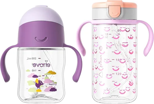 Evorie Tritan - Vaso sorbo de paja con peso de 7 onzas para bebé y biberón de 10 onzas con popote y asas extraíbles para la escuela (sueño de día y