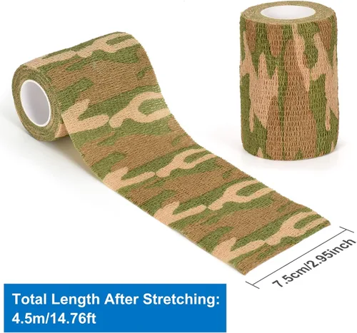 Miniatura 2 de 6 unidades de cinta de camuflaje de 3.0 in x 14.8 ft, vendaje cohesivo autoadhesivo, forma de camuflaje para buscador de telémetros, cámara, verde