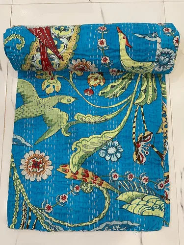 Miniatura 17 de Colcha india hecha a mano con estampado de pavo real, hippie grande, de algodón, tamaño Queen, Gudri, bohemia, manta