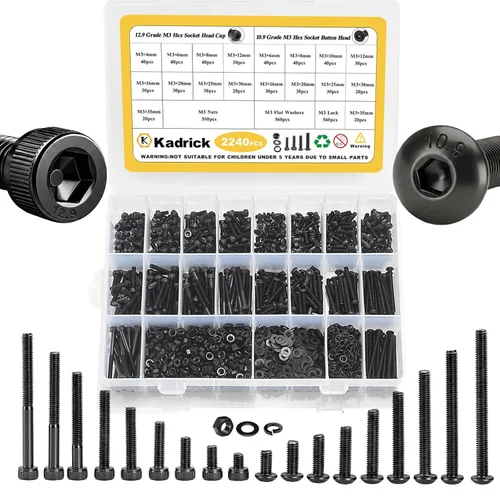 Miniatura 14 de Kadrick 1230 piezas de tornillos de acero inoxidable 304, surtido métrico M2 M3 M4 M5, kit de pernos de cabeza hexagonal de botón de 4mm-20mm