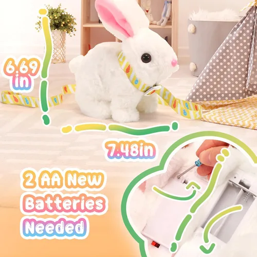Miniatura 2 de Tagitary Juguetes de peluche electrónicos con sonidos, orejas que se mueven, boca y nariz que se contraen, juguete interactivo de conejo para niños