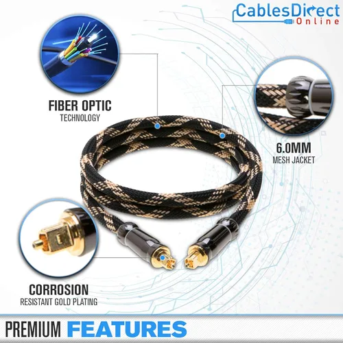 Miniatura 2 de Cables Direct Online Cable de audio óptico Toslink de alta fidelidad de 1.5 pies, cable de fibra óptica digital de alta fidelidad para cine en casa