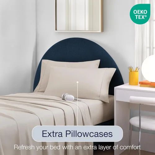 Miniatura 6 de Juego de sábanas tamaño individual XL de 4 piezas con 2 fundas de almohada envolventes, sábanas de microfibra suave de bolsillo profundo