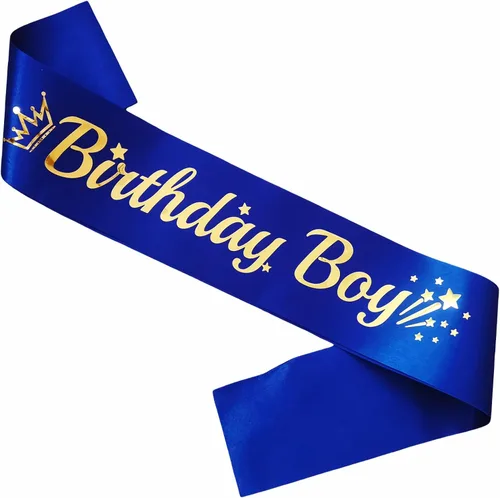 Banda de cumpleaños para niño, color azul real, banda de cumpleaños de lámina dorada para niños, divertidas decoraciones de fiesta de cumpleaños,