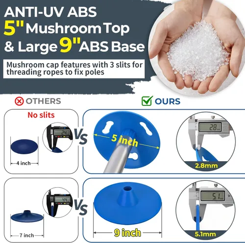 Miniatura 2 de Sistemas de postes de soporte para cubierta de barco con cuerdas de polietileno anti-UV y base de ABS de 9 pulgadas, poste de soporte altamente Azul
