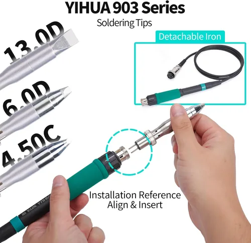 Miniatura 4 de YIHUA 939D+ IV 300W - Estación de soldadura resistente para vidrieras, estación de soldadura ajustable a temperatura con soldadura desmontable, 3