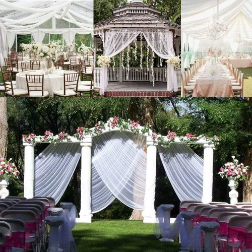 Miniatura 9 de Camino de mesa de organza transparente de 394 x 53 pulgadas para festones de boda, cenefa de recepción, cortina de telón de fondo, rollos de tul