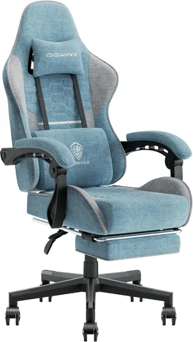 Miniatura 18 de Dowinx Silla de juegos de tela con cojín de resorte de bolsillo, silla de juegos de masaje con reposacabezas, silla ergonómica para computadora