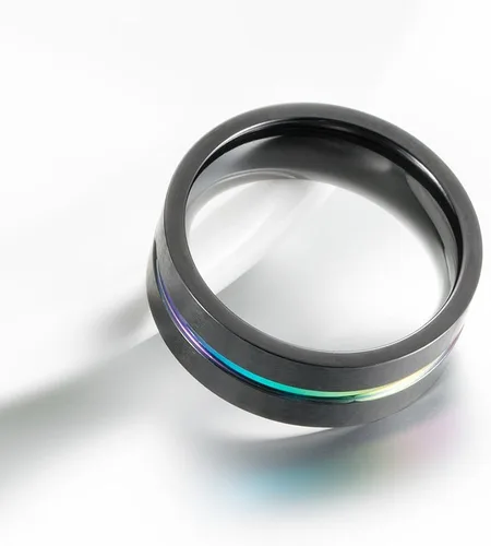 Miniatura 4 de Anillo de boda INRENG para hombre, 0.315in, titanio arco iris, negro mate, cepillado