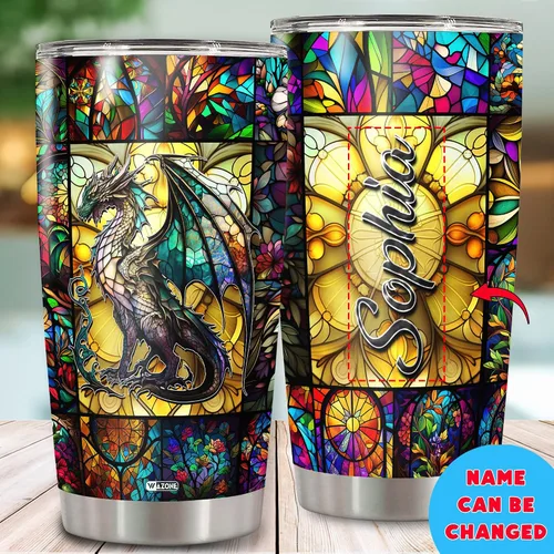 Miniatura 2 de WAZONE Vaso de dragón personalizado con tapa, diseño de nombre personalizado, 20 onzas, 30 onzas, doble pared al vacío, taza aislada de acero