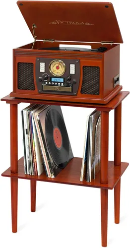 Miniatura 5 de Victrola Soporte de madera para discos – Pieza complementaria para el centro de música Victrola, con capacidad para más de 50 discos de vinilo