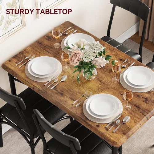 Miniatura 5 de Juego de mesa de comedor para 4, mesa de comedor moderna de cocina con sillas tapizadas, muebles de 5 piezas que ahorran espacio para apartamentos