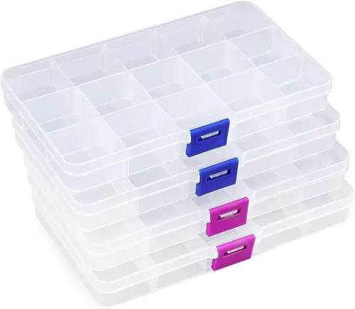 Miniatura 11 de Opret Organizador de 15 cuentas (4 unidades), caja organizadora de aretes, pequeños recipientes de plástico con divisores ajustables
