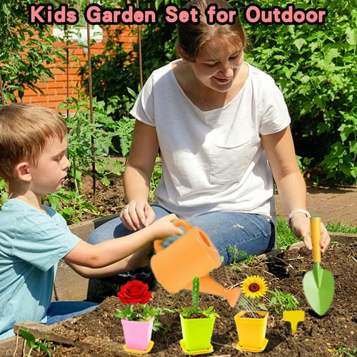 Miniatura 6 de Juego de jardinería para niños de 3 a 7 años, kit de herramientas de jardín de 13 piezas con delantal, bolsa de mano, juguete de aprendizaje STEM al