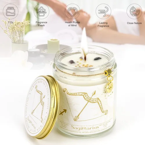 Miniatura 3 de Regalo de velas de signo del zodiaco Sagitario, tarro de velas de cristales del signo del zodiaco, astrología con aroma a lavanda, velas de soja