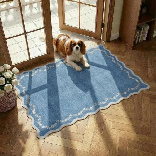 Miniatura 104 de GarveeHome Alfombra de entrada festoneada, 2 x 3, color azul sólido, lavable, alfombra floral para entrada interior, alfombra floral antideslizante
