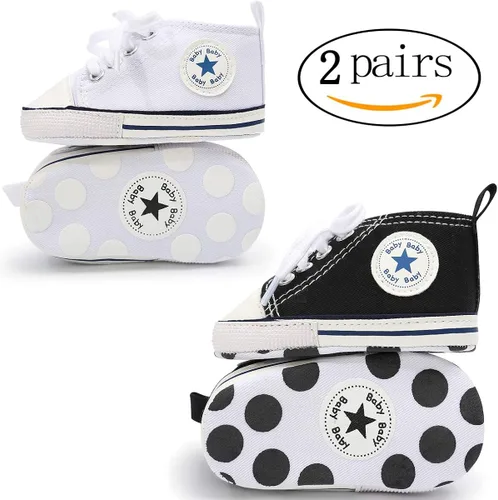Miniatura 3 de KIDSUN - Zapatos deportivos unisex de caña alta para bebés, mezclilla de lona, suela antideslizante, suaves, para los primeros pasos