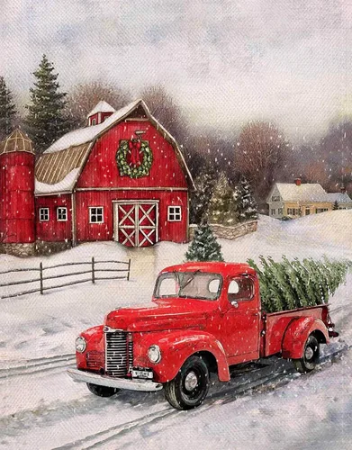 RUIHA Kits de Pintura de Diamante de Navidad, Kit de Arte de Diamante de Invierno para Adultos, Pintura 5D de Camión con Diamante Taladro Completo