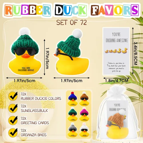 Miniatura 2 de Liliful Juego de 72 mini patos de goma inspiradores con gafas, regalos de agradecimiento motivacionales, regalos de agradecimiento para compañeros