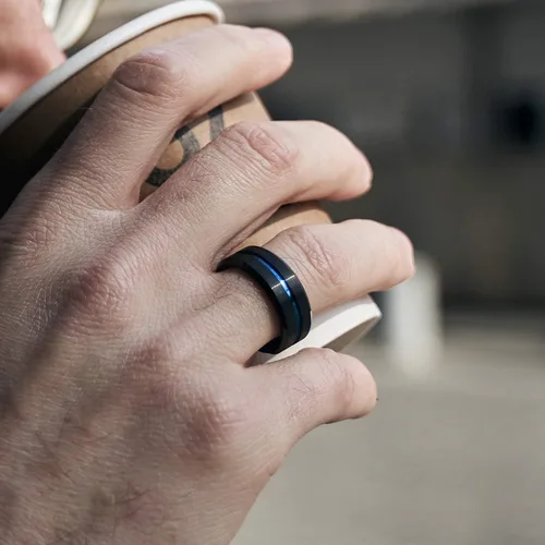 Miniatura 4 de Greenpod - Anillo de boda, de tungsteno, para hombre, 1564, 2064 y 2564 pulgadas, frase I love you grabada, ranura central fina de color azulrosa