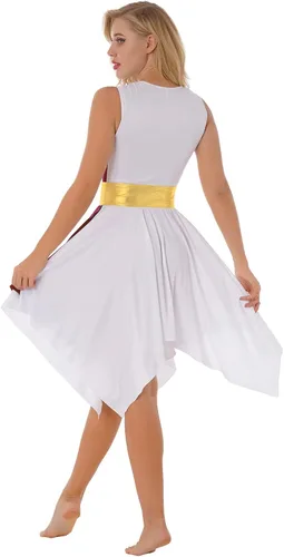 Miniatura 82 de easyforever Vestido de baile sin mangas con bloques de color para mujer, alabanza litúrgica, ropa de baile lírico, vestido de bata de adoración