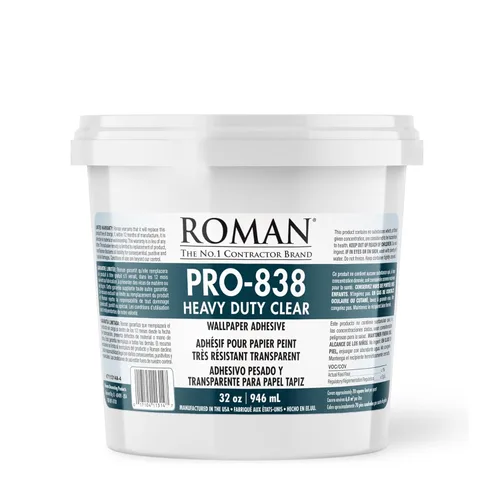 Roman Products Adhesivo para papel tapiz de servicio pesado, grado comercial para colgantes de pared pesados, transparente, PRO-838 (32 onzas - 70
