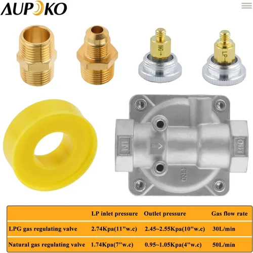 Miniatura 4 de Aupoko Regulador de presión de gas de 1/2", regulador de presión de intercambio de gas natural y licuado con 2 adaptadores de conversión NPT