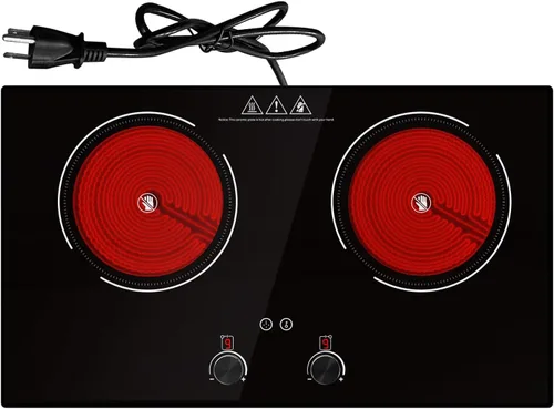 Placa de cocina eléctrica de 2400 W: estufa eléctrica de 24" de 2 quemadores, placa caliente de doble quemador, GTKZW control de perilla para Placa