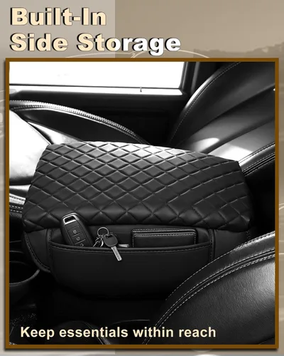 Miniatura 5 de Reposabrazos para consola central de Jeep Wrangler con almohadillas y bolsillos organizadores, protector de reposabrazos de cuero sintético negro