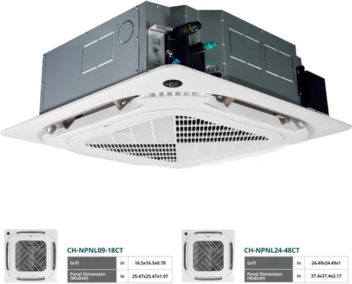 Miniatura 6 de Cooper & Hunter Doble 2 zonas 18000 24000 sin conductos Mini Split techo cassette aire acondicionado bomba de calor sistema multi zona incluyendo