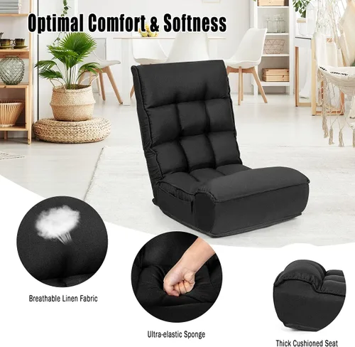 Miniatura 8 de DORTALA Silla de Piso Plegable para Adultos, Silla Gaming de Espuma con Memoria con Soporte Ajustable para Cabeza y Espalda de 5 Posiciones, Asiento