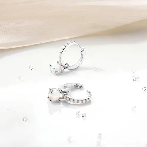 Miniatura 4 de Aretes de aro de plata de ley chapada en rodio para mujer, mes de nacimiento, aretes únicos de plata esterlina chapada en rodio para mujer