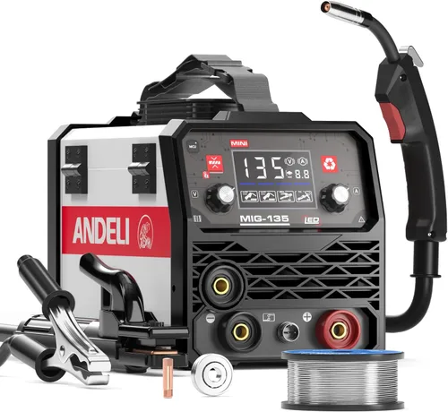 Miniatura 12 de ANDELI Soldador MIG 135A 110V/220V, PULSE Flux Core MIG/Lift Tig/Stick Máquina de soldadura MIG sin gas 3 en 1 con sinergia, pantalla LED grande