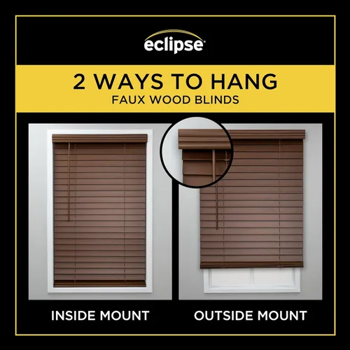Miniatura 6 de Eclipse Persianas de madera falsa de 2 pulgadas, 23.5" de ancho x 64" de largo en roble oscuro - Persianas sin cordón, Certificadas como seguras