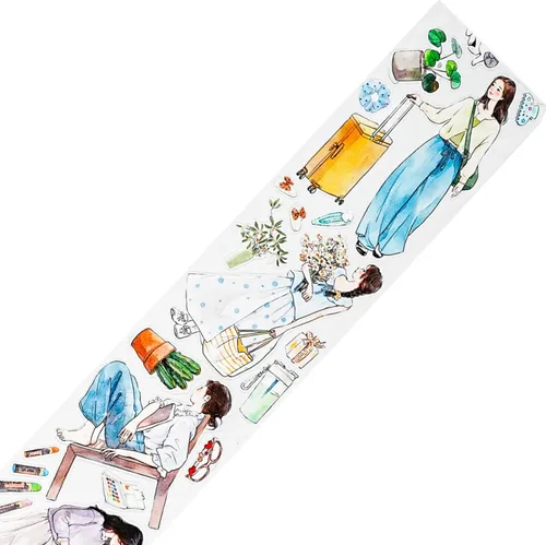 Miniatura 12 de WT Carefree - Cinta de PET ancha, rollo individual, diseños originales de personajes, decoración transparente para diarios, planificadores
