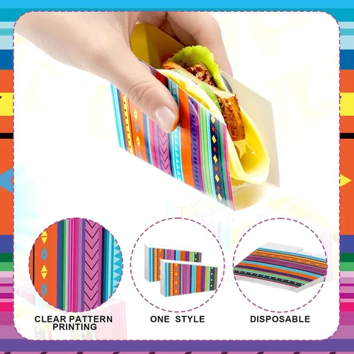 Miniatura 4 de 50 piezas de Taco Nights Mexican Cinco De Mayo Party Taco Holder Mexican Nacho Popcorn Bandejas sin ensamblar Snack Soporte de papel desechable