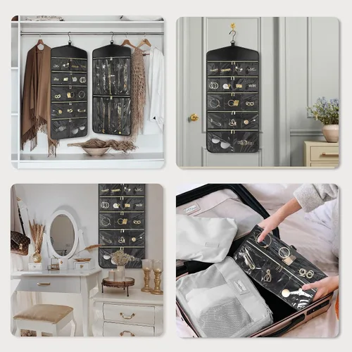 Miniatura 5 de CHICECO Organizador Soporte de Joyas de Viaje, Organizador de Joyas Colgante de Almacenamiento Con Bolsillos con Cremallera para Armario, Pared