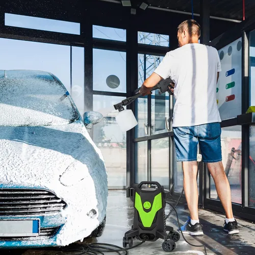 Miniatura 2 de Goplus Lavadora a presión eléctrica, 2400 PSI 1.7 GPM Lavadora de alta presión con 4 boquillas rápidas y ruedas universales, lavadora a presión