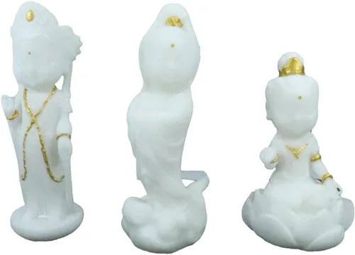 Ebros Gift Pequeño Feng Shui Cultural Art Fortuna Charm Blanco y Oro Buda Figurita Bodhisattva Hotei Mini Budas Talismán Escultura (juego de 3 Kuan