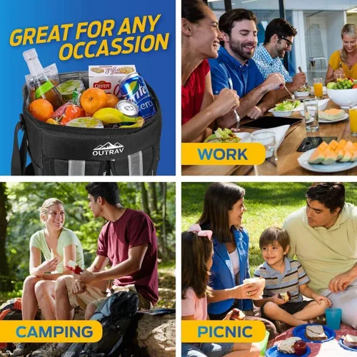 Miniatura 4 de Enfriador aislado acolchado negro – Capacidad de 30 latas – Bolsa suave plegable a prueba de fugas para camping, picnic y viajes – Compartimento