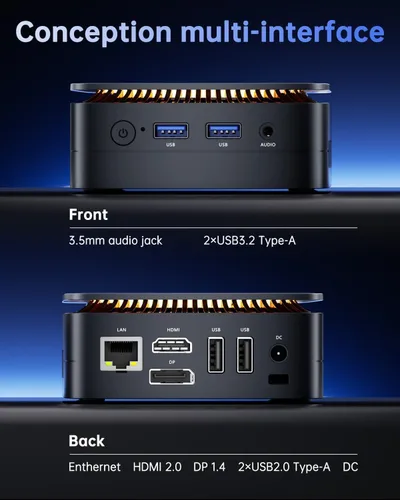 Miniatura 7 de KAMRUI Mini PC Celeron J3455, Mini computadora de escritorio, 86B DDR/128GB eMMC pequeña computadora 4K soporte 2.5" SSD/mSATA SSD/2.4G+5G WiFi dual