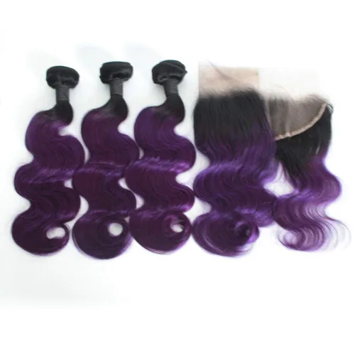 Miniatura 10 de 1B/27 rubio ombre brasileño virgen paquetes con cierres 4pcs lote cuerpo onda 12 con 10 pulgadas ombre encaje cierre con teje pelo