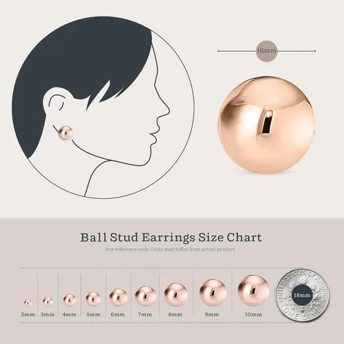 Miniatura 4 de 18k Rose Gold Plated Sterling Silver High Polished Ball Bead Stud Earrings ALL SIZES