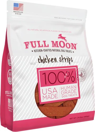 Full Moon Tiras de Pollo, Golosinas Naturales y Saludables para Perros de Grado Humano, Sin Granos, Hechas en Estados Unidos, 0.68 Kilogramos