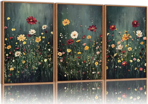 SIGNINART Lienzo enmarcado floral vintage, decoración de pared de flores silvestres oscuras, obras de arte abstractas bohemias, pinturas artísticas
