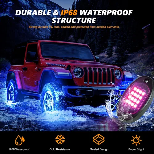 Miniatura 2 de 10 vainas RGB LED Rock Lights para camión, ATV, UTV, carrito de golf, todoterreno, RZR Pickup SUV, kit impermeable multicolor para autos con modo