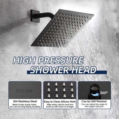 Miniatura 3 de Juego de llave de ducha en negro mate con caño de bañera, sistema de cabezal de ducha de lluvia de 8 pulgadas para baño con llave de mano de una