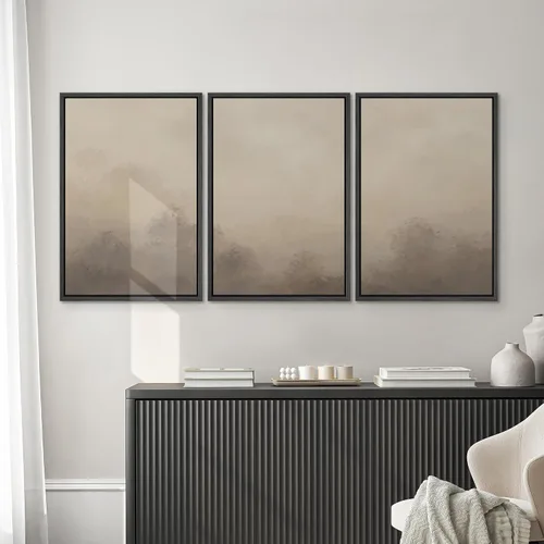 Miniatura 625 de SIGNWIN Lienzo enmarcado para pared, arte con pinceladas de flujo neutro en tonos beige abstractos, ilustraciones, arte moderno, decorativo