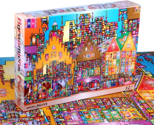 Miniatura 2 de Bgraamiens Puzzle-City Street-1000 Piezas Creativo Colorido Ciudad Vista Calle Rompecabezas Rompecabezas Color Challenge Puzzle